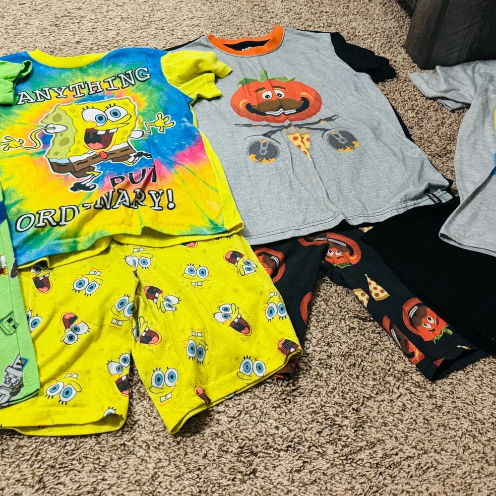 SpongeBob SquarePants, Spider Man, and FortniteKids Pajama Set - Yellow and Gray